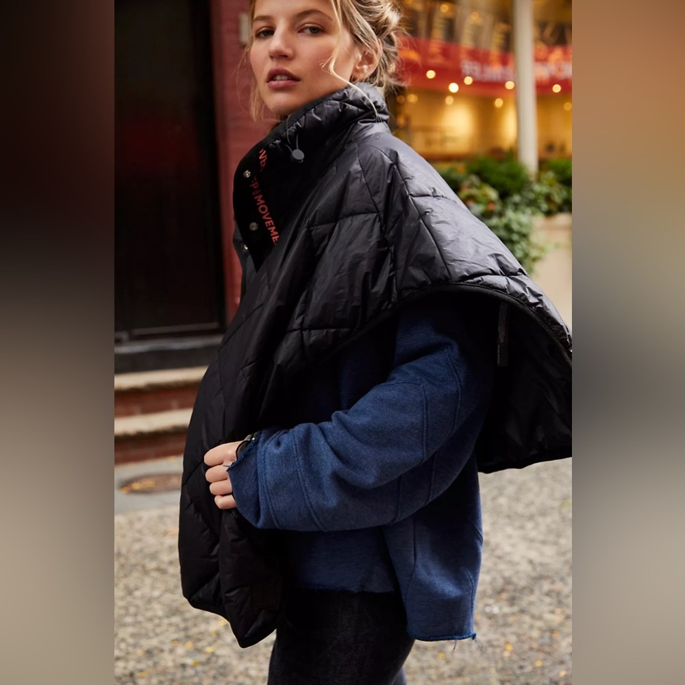 Free People FP Movement Chill Out Packable Puffer Vest Quilted Poncho Scarf